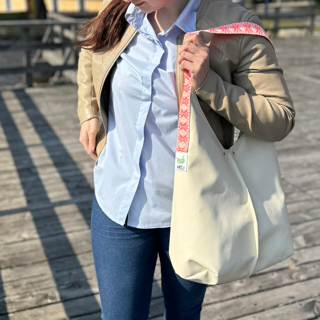 Half & Half Bag | Weiß mit Pinkem Gurtband
