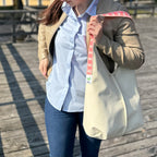Half & Half Bag | Weiß mit Pinkem Gurtband