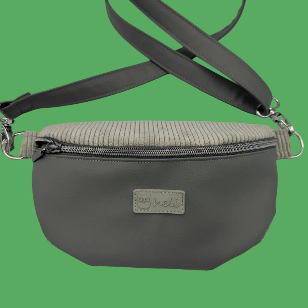 Bauchtasche Medium Kunstleder/Cord grau