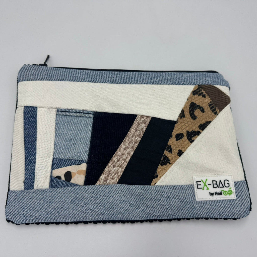Patchworktasche Weiß / Blau / Leo