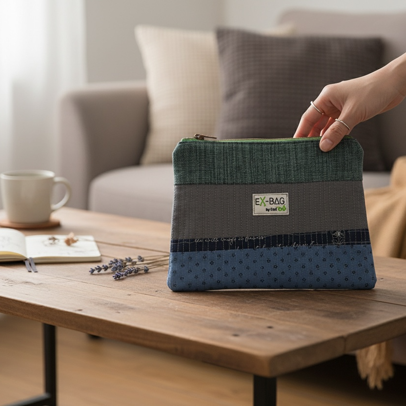 Patchworktasche  Blau / Gold