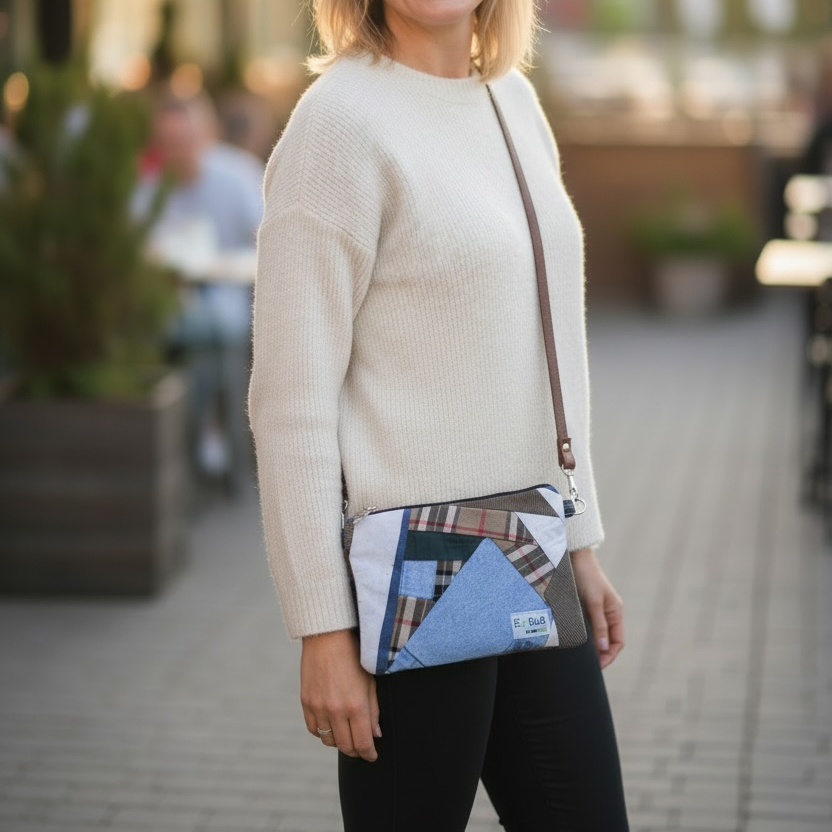 Kleine Crossbody-Tasche Patchwork Jeans & Burberry-Stoff